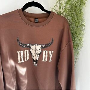 SHEIN Brown Graphic Crew Neck Sweater